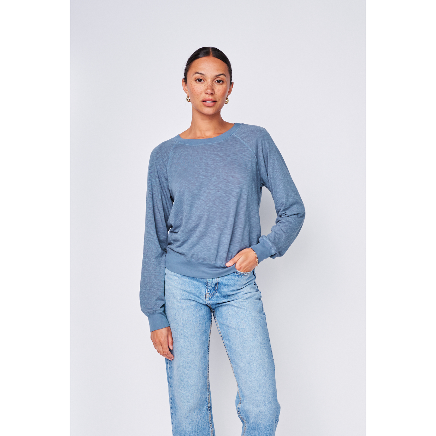 Supima Slub Jersey Raglan Sweatshirt, Soft Blue