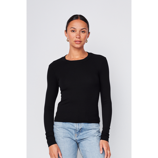 Fine 2X1 Rib Long Sleeve Top, Black