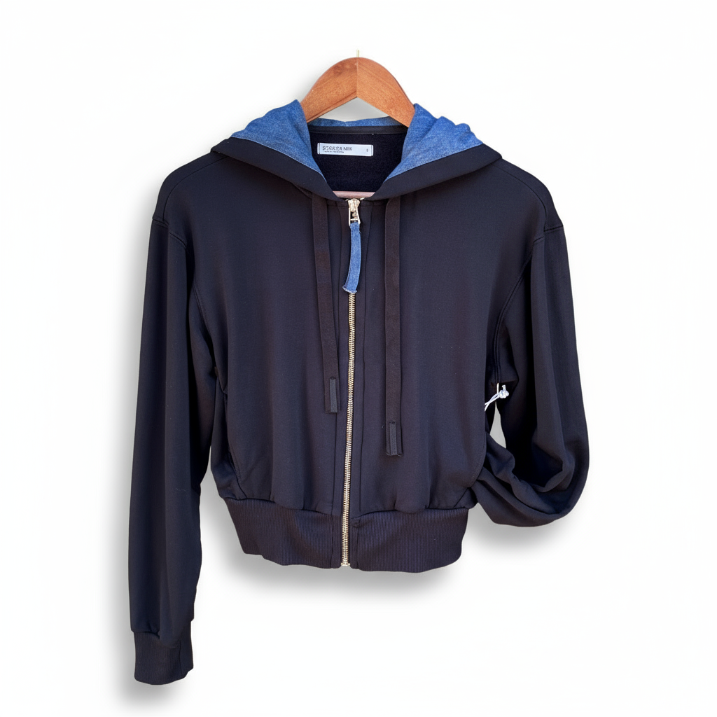 Softest Fleece Trimmed Zip Hoodie, Black