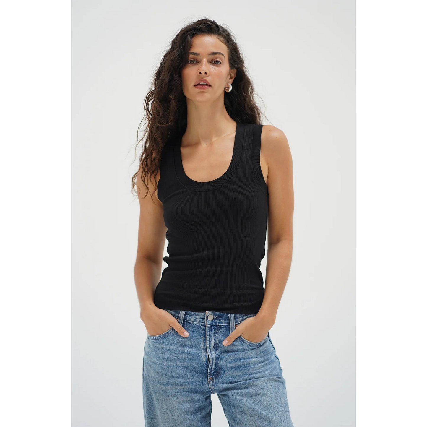 Double Layer Ribbed Scoop Tank, Black by LNA