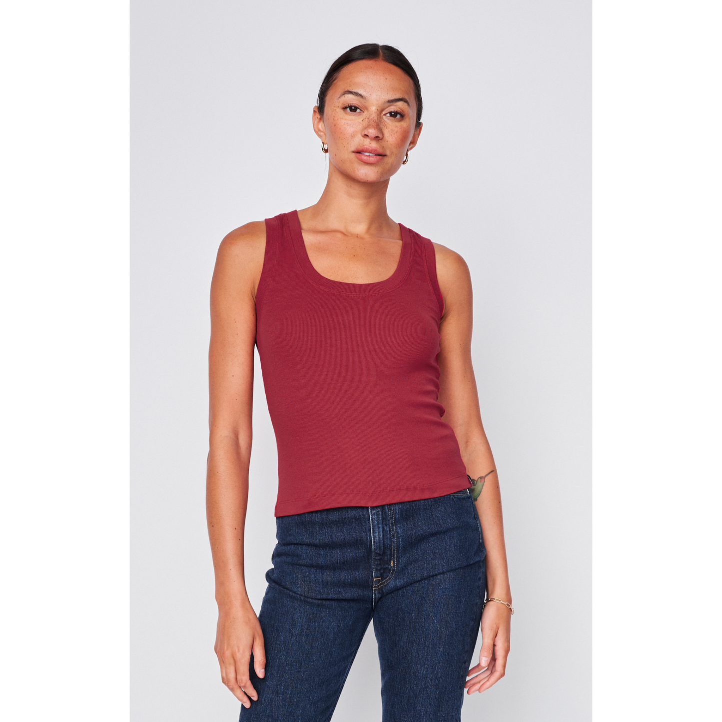 Double Layer Ribbed Scoop Tank, Lipstick