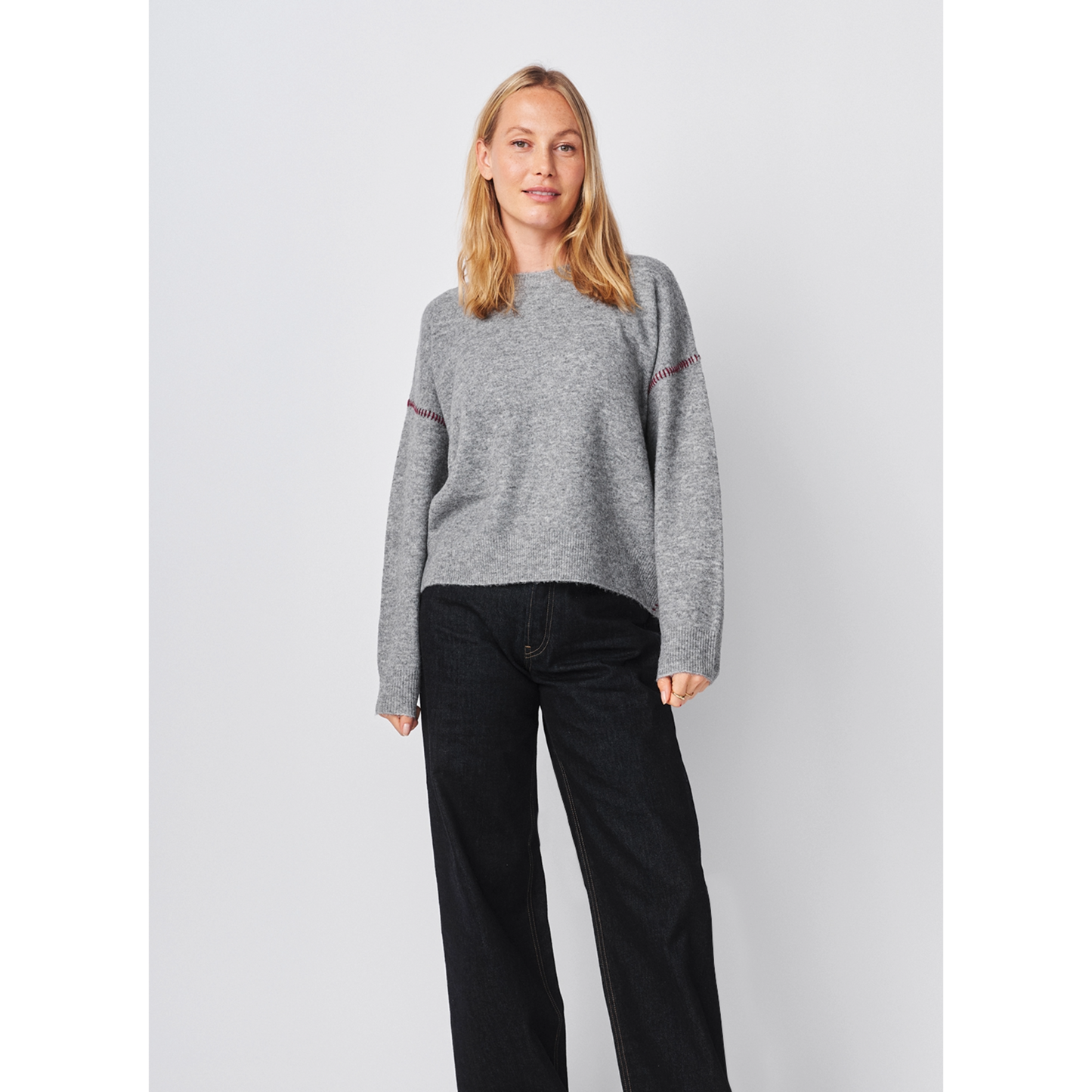 Baseball Stitch Pullover Sweater, Heather Grey
