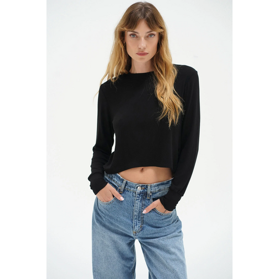 Long Sleeve Ribbed Crew, Black by LNA