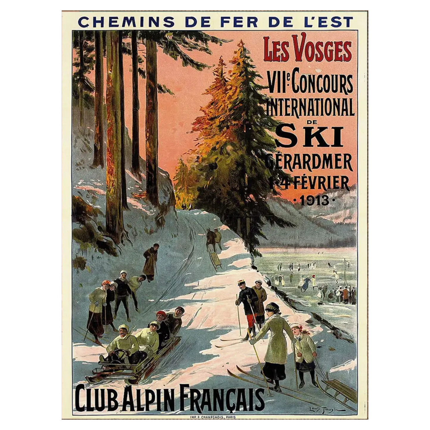 French Ski Art Print, Framed by Antique Curiosities