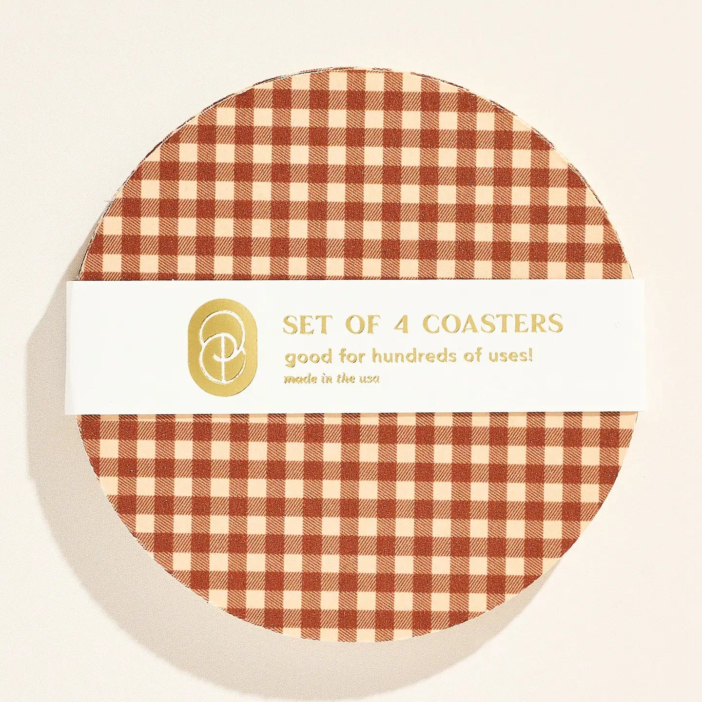 Tan Gingham Paper Coasters