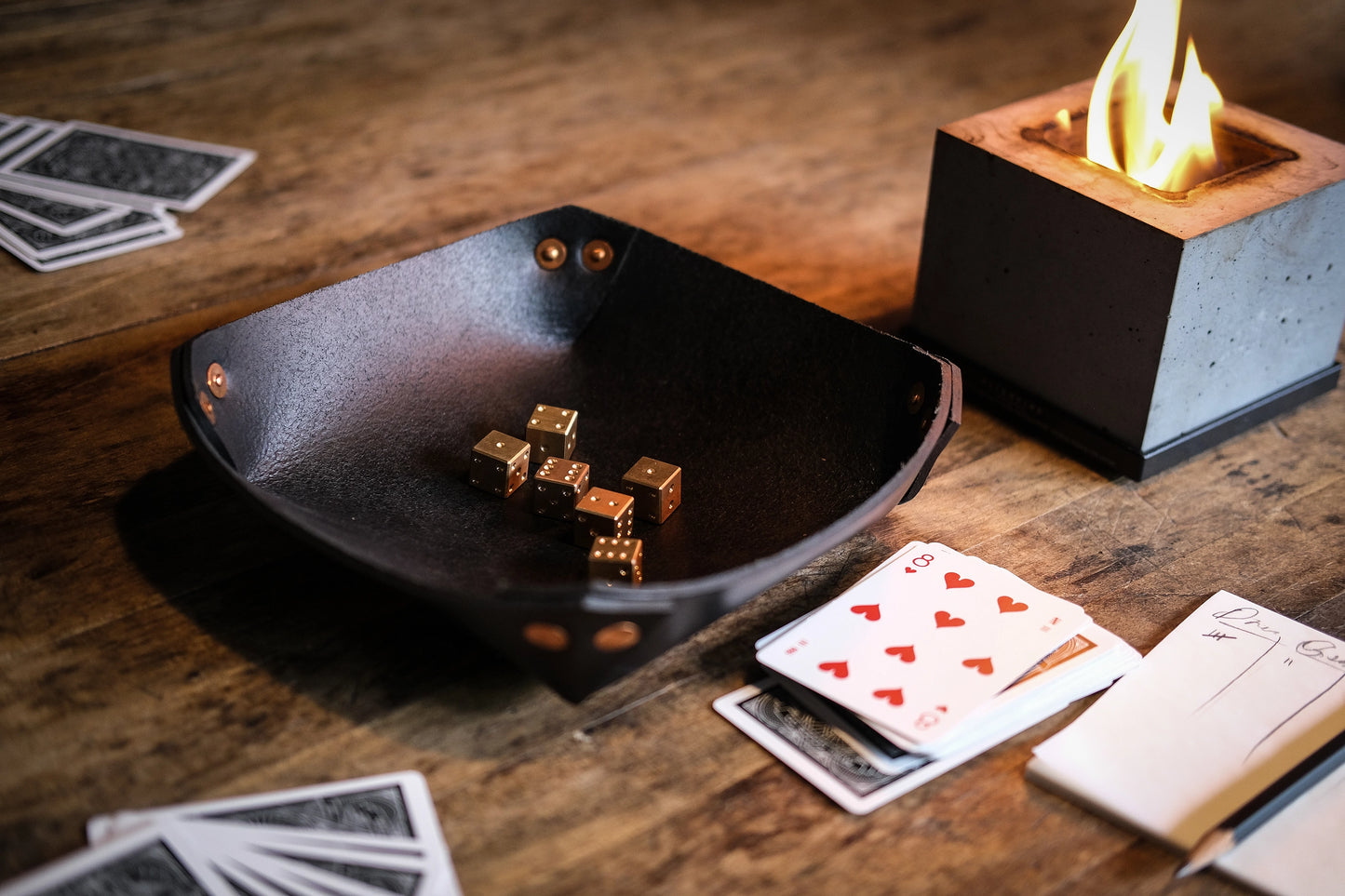 Brass Dice Set in Leather Pouch