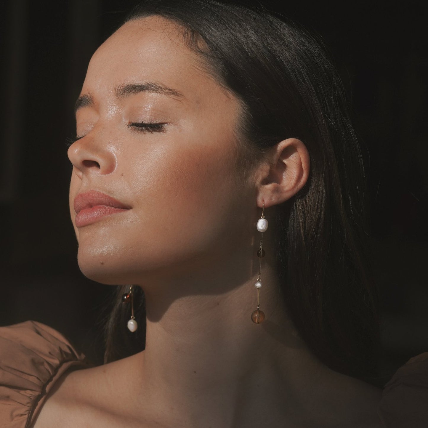 Fête Earrings - 3" Tan by Lindsay Lewis