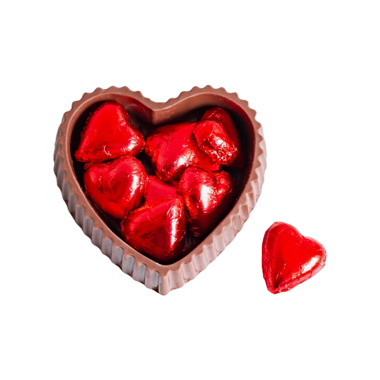 Milk Chocolate Heart Box with Red Foiled Hearts by Maggie Lyons