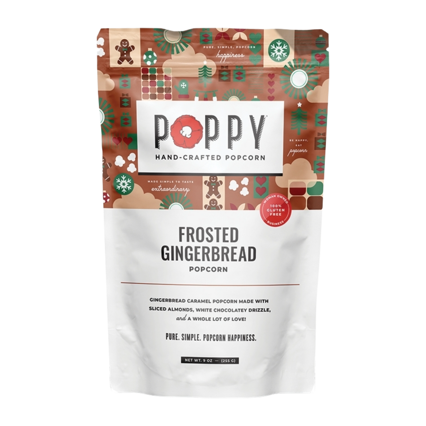 Poppy Holiday Frosted Gingerbread Popcorn