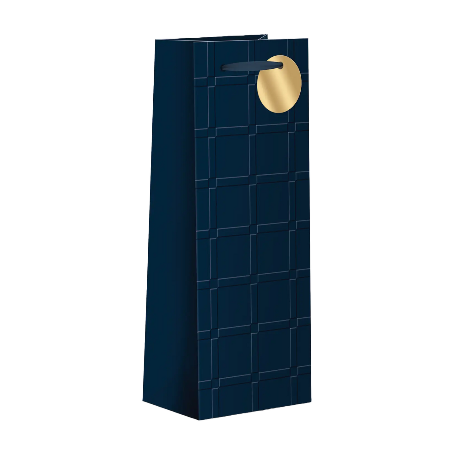 Navy Windowpane Wine Bag by Punch Studio