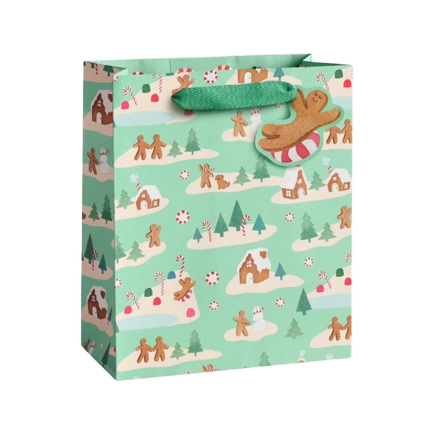 Medium Mint Gingerbread Village Gift Bag