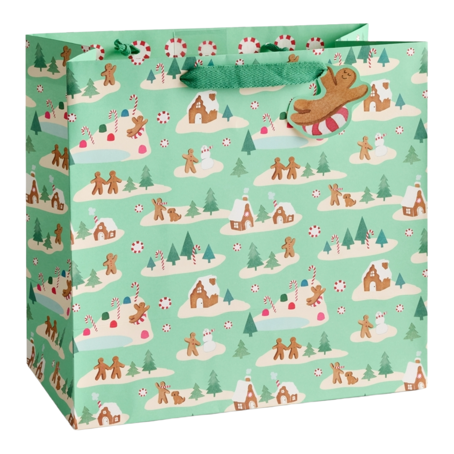 Large Mint Gingerbread Village Gift Bag