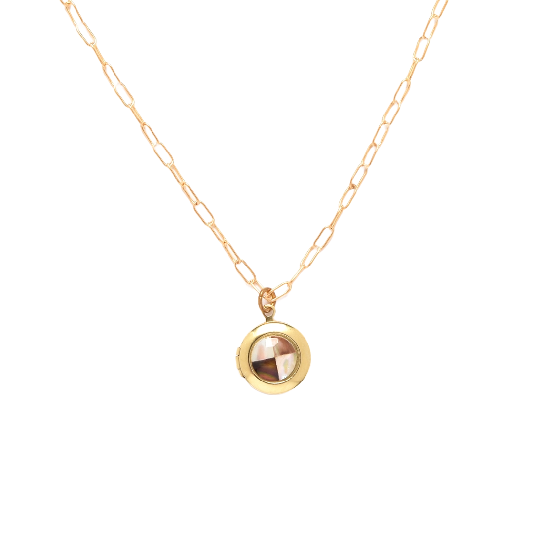 Checkered Shell Locket Necklace