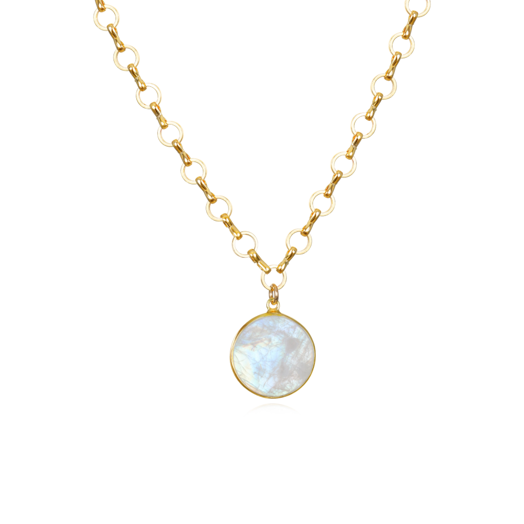 Petite Circle Moonstone Pendant Necklace by Amelia Rose Jewelry