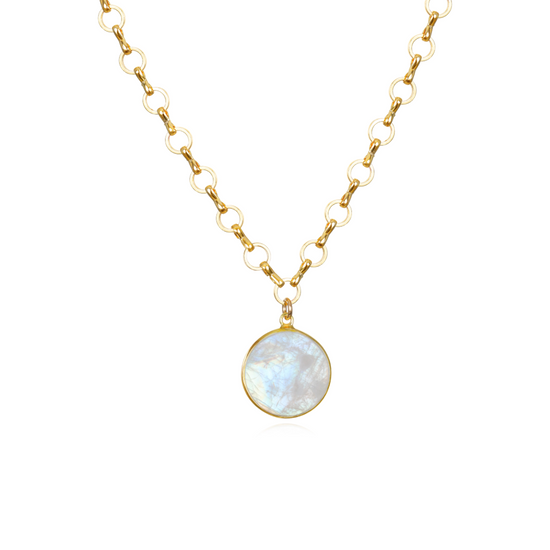 Petite Circle Moonstone Pendant Necklace by Amelia Rose Jewelry