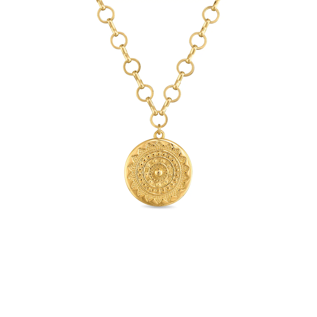 Sun Medallion Pendant Necklace in Gold by Amelia Rose Jewelry