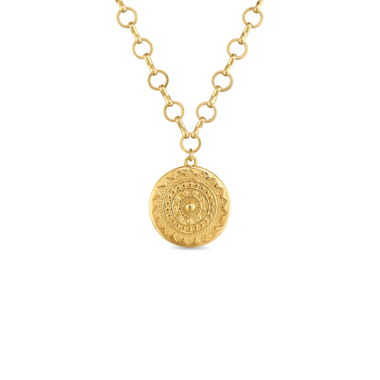 Sun Medallion Pendant Necklace in Gold by Amelia Rose Jewelry