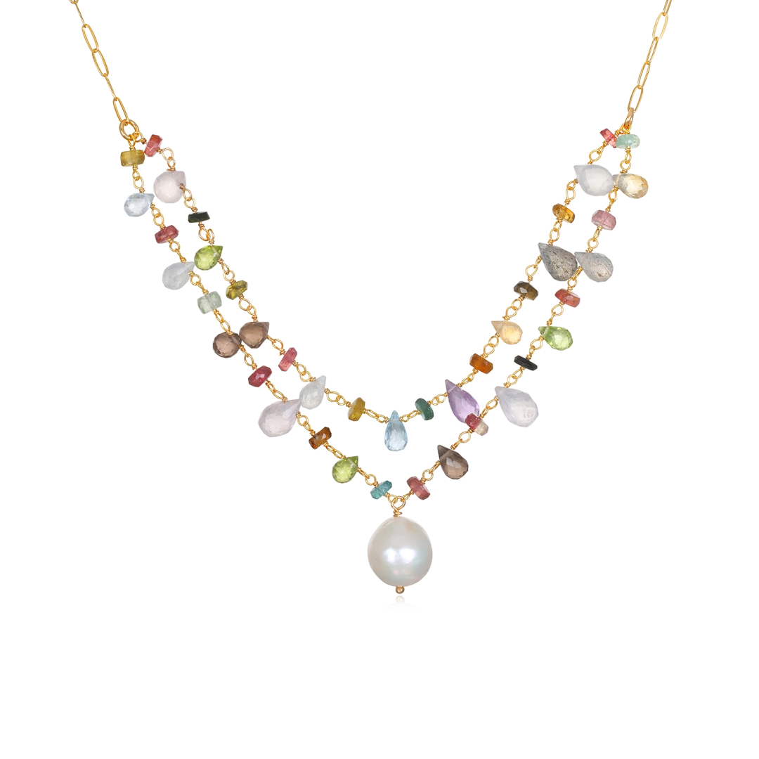 Layered Baroque Pearl Wildflower Necklace by Amelia Rose Jewelry