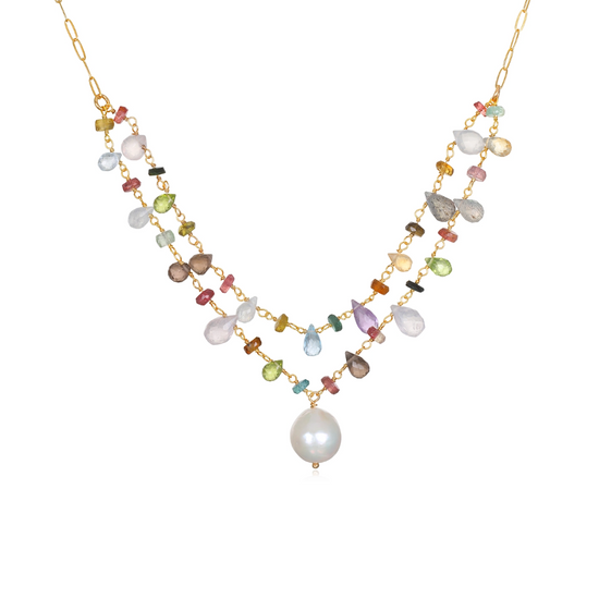 Layered Baroque Pearl Wildflower Necklace by Amelia Rose Jewelry