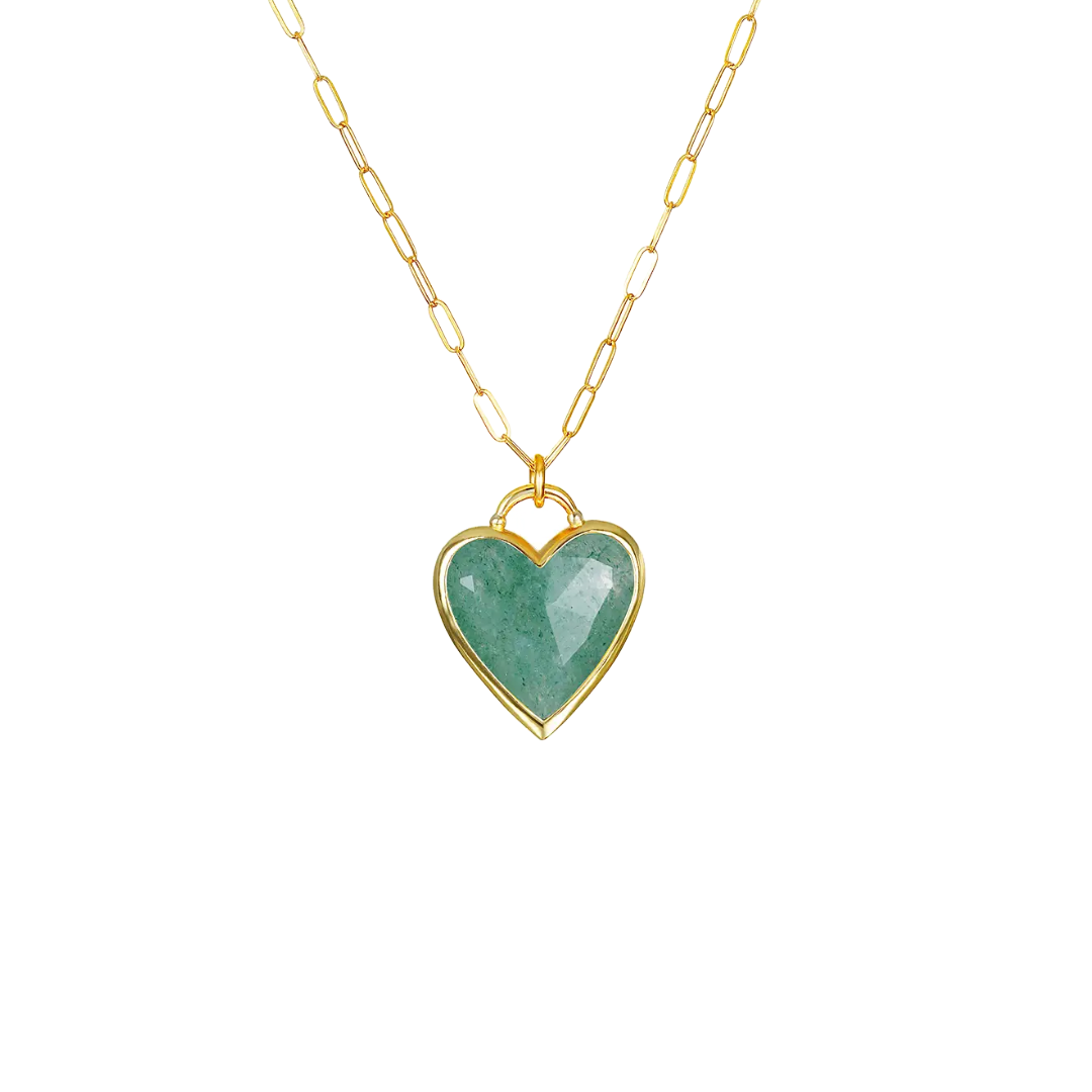 Aventurine Framed Heart Necklace in Gold