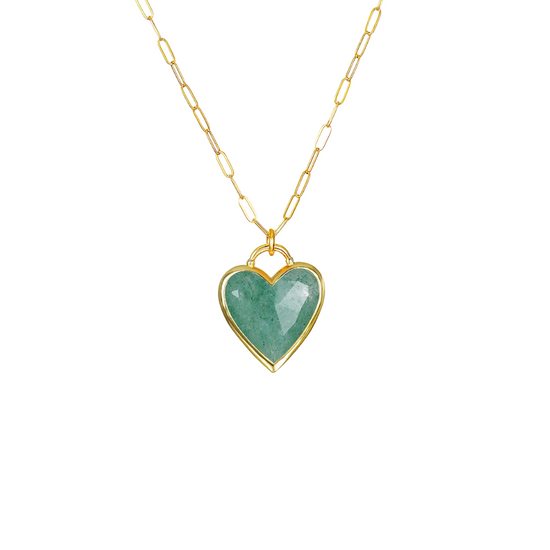 Aventurine Framed Heart Necklace in Gold
