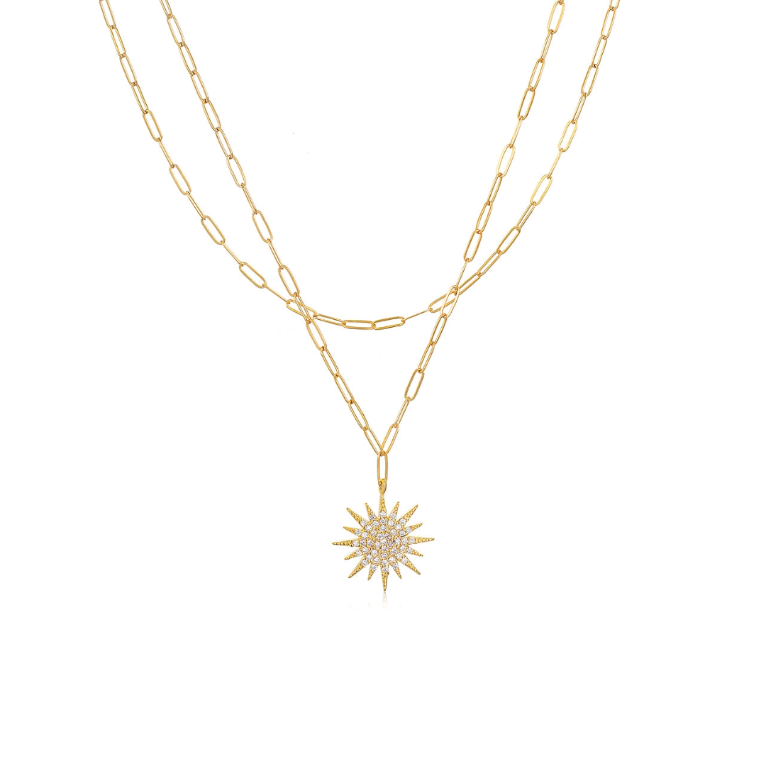 Sunburst Charm Layered Necklace by Amelia Rose Jewelry