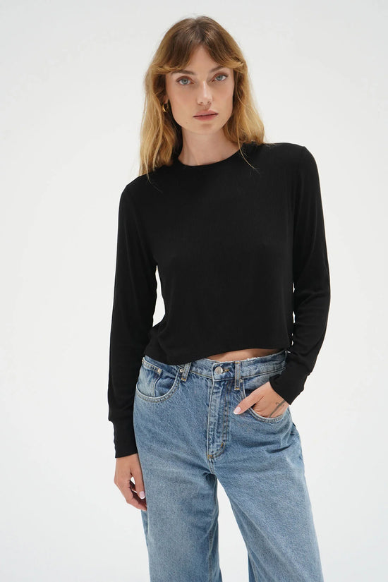 Long Sleeve Ribbed Crew, Black by LNA