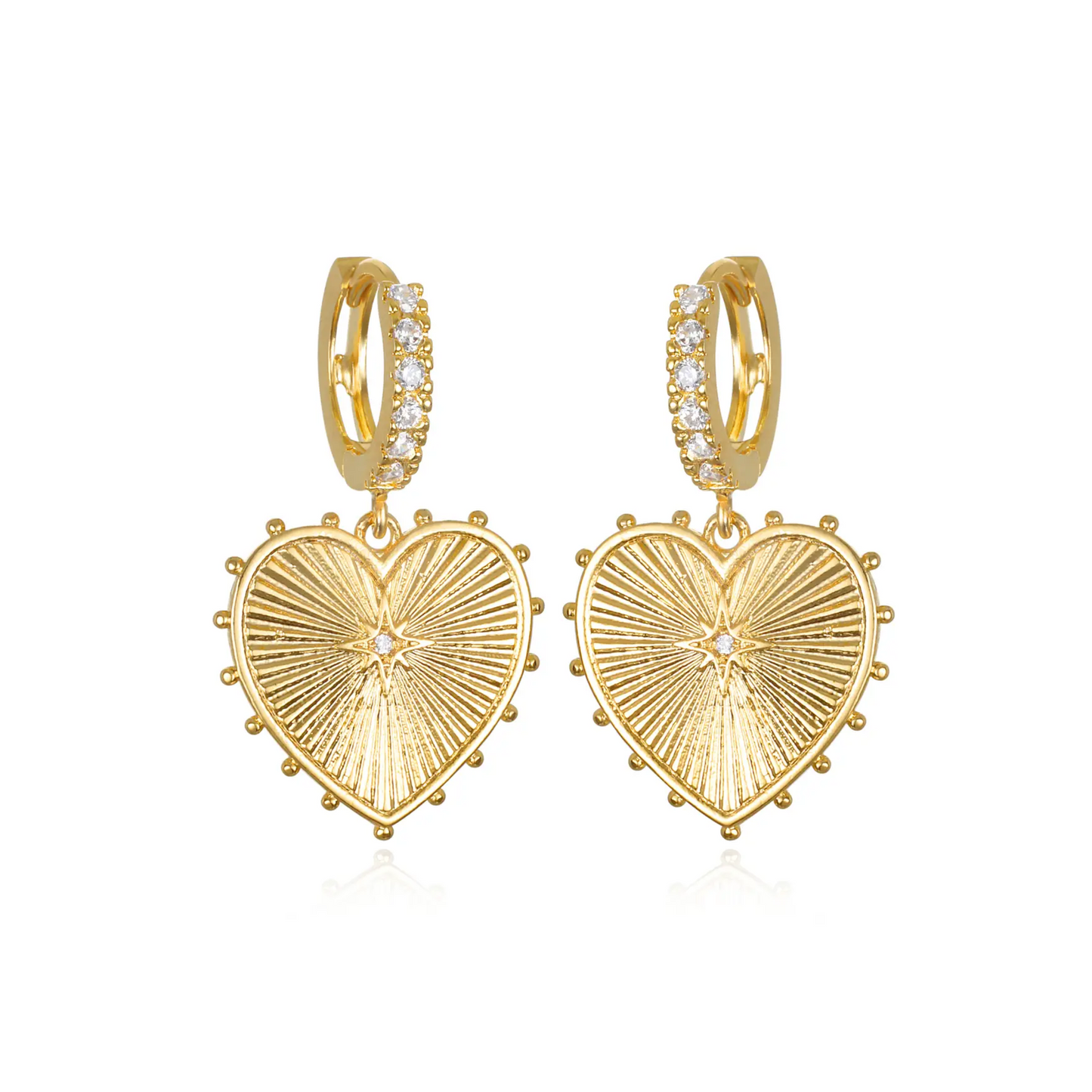 Beaded Gold Heart Huggies by Amelia Rose Jewelry