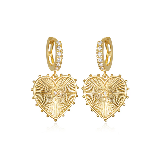 Beaded Gold Heart Huggies by Amelia Rose Jewelry