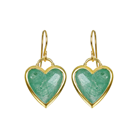 Aventurine Framed Heart Earrings by Amelia Rose Jewelry