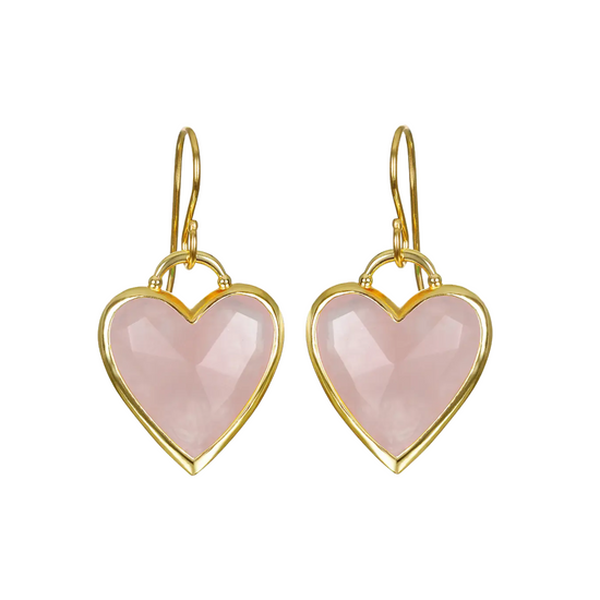 Rose Quartz Framed Heart Earrings by Amelia Rose Jewelry