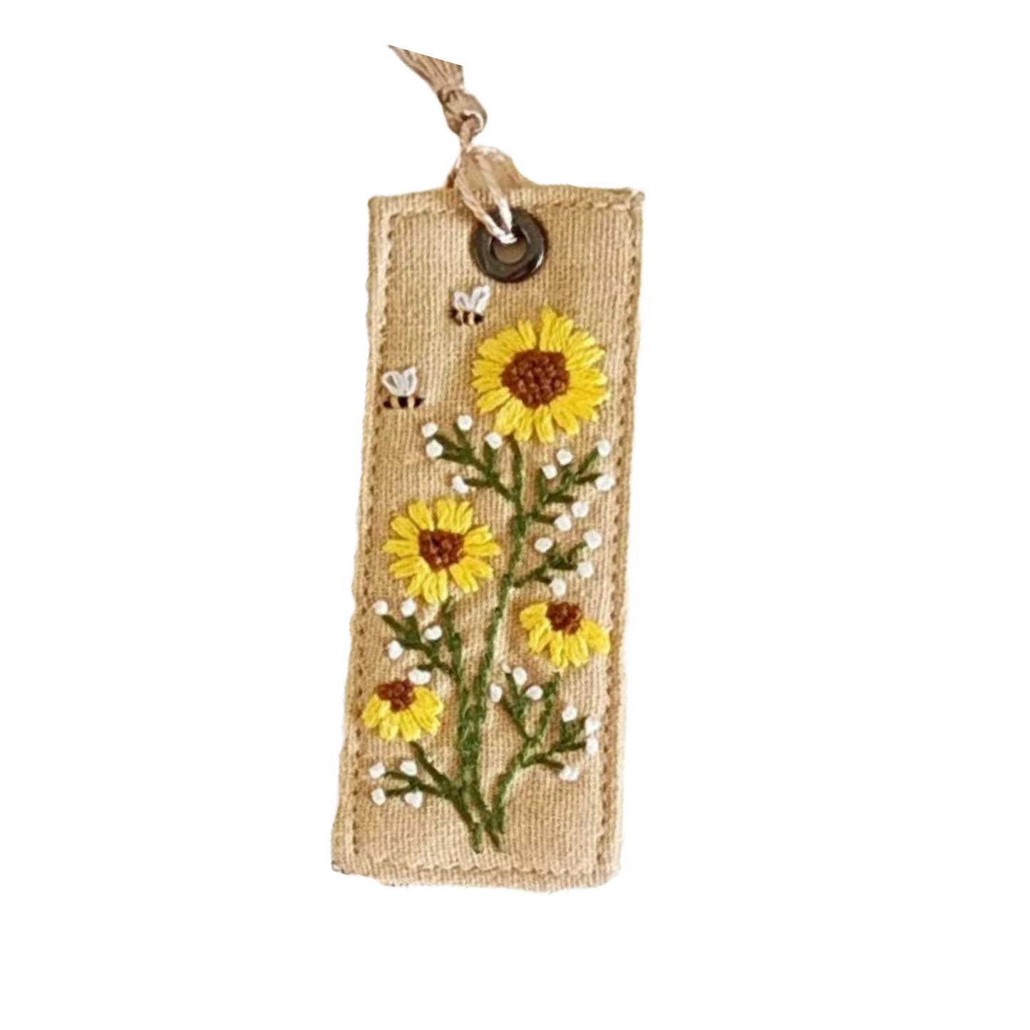 Sunflower Embroidered Linen Bookmark by Quince Fables