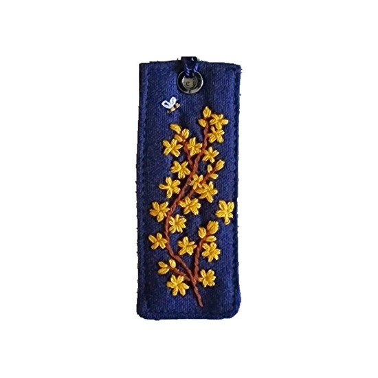 Navy Embroidered Linen Bookmark