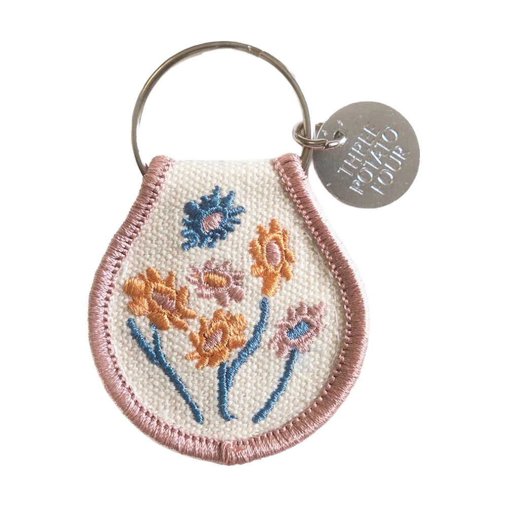 Pink Flowers Patch Keychain