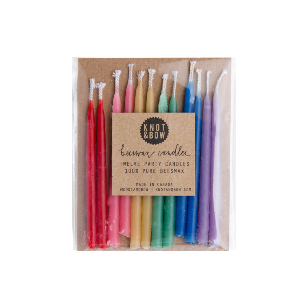 Hand-Dipped 100% Beeswax Birthday Candles in Rainbow