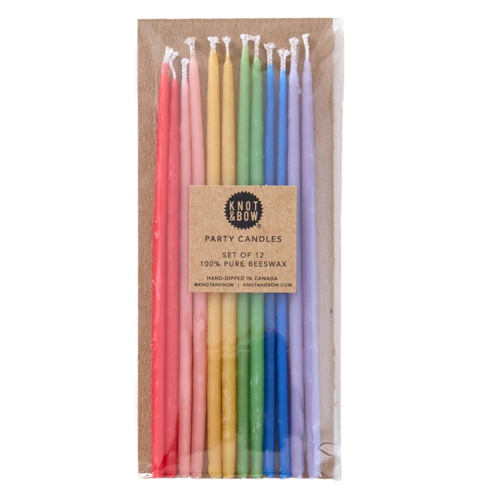 Tall Hand-Dipped 100% Beeswax Birthday Candles in Rainbow