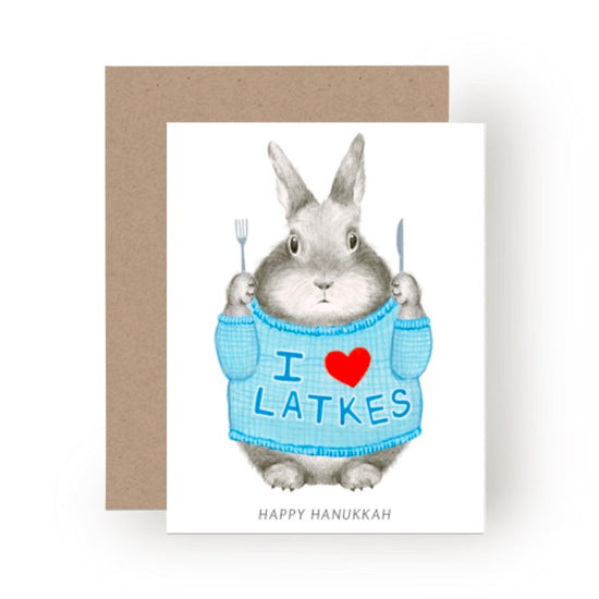 Load image into Gallery viewer, I Heart Latkes Bunny Card by Dear Hancock
