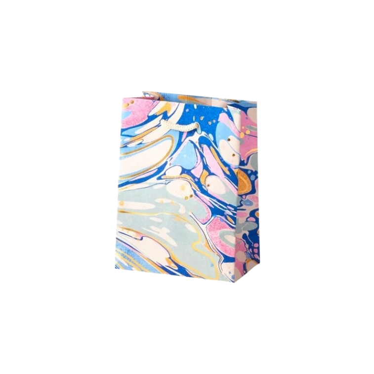 Small Pink + Blue Marbled Gift Bag by Waste Not Paper