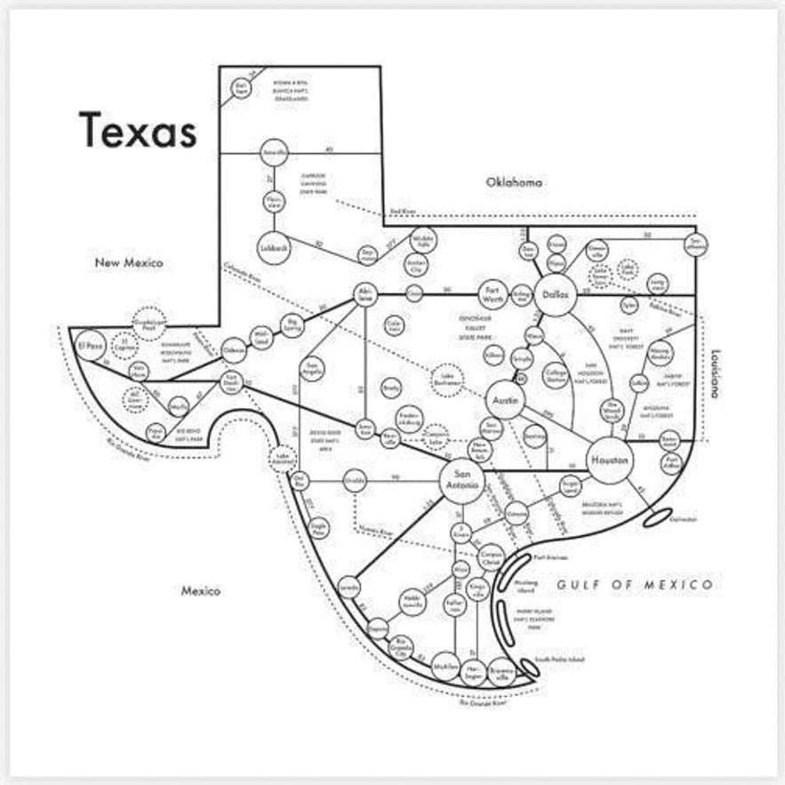 Texas State Map Letterpress Print by Archie's Press